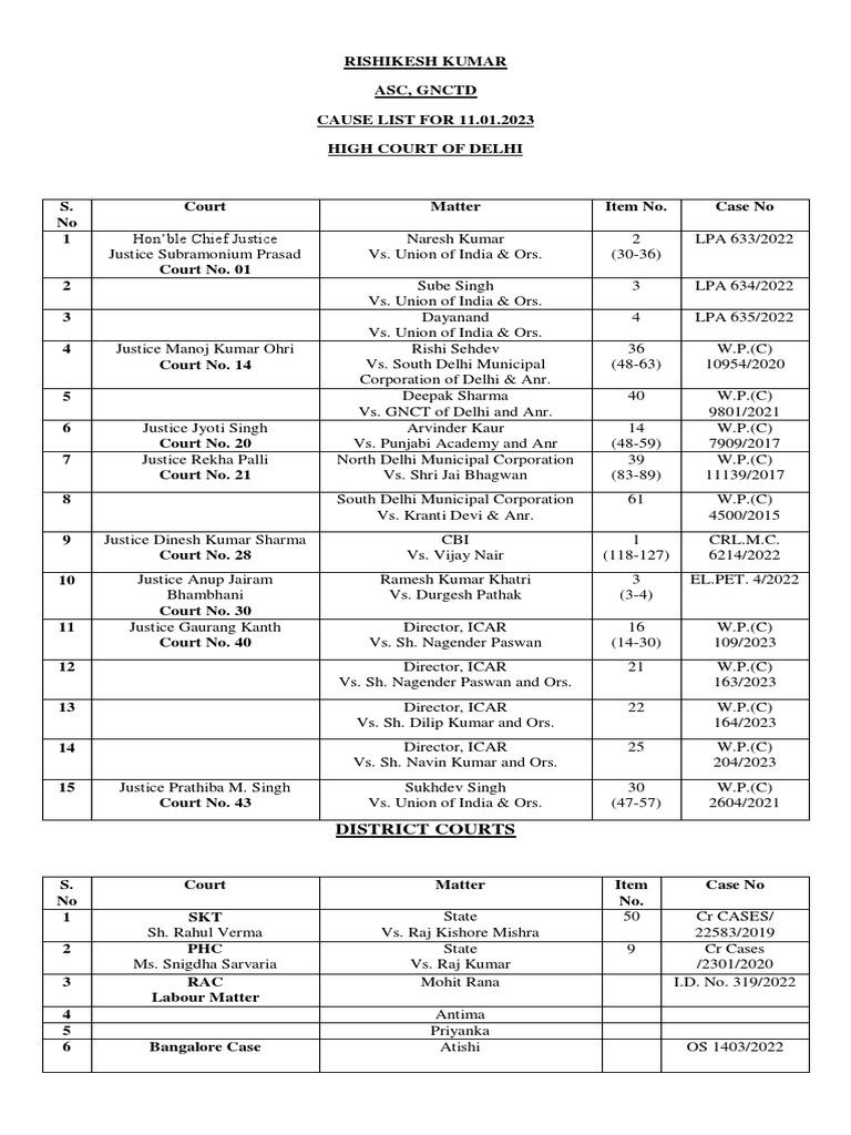 Hearing & Court Schedule